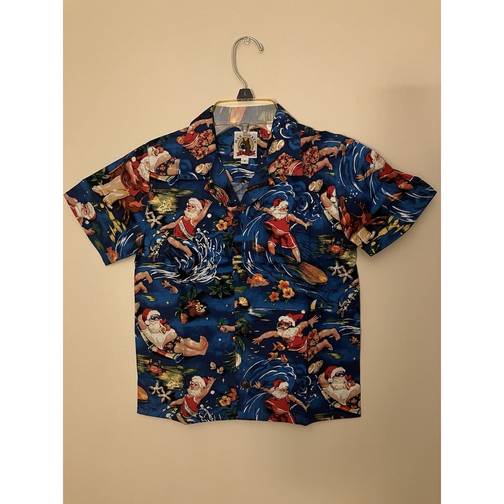 VTG Maxx Boxer Hawaiian Surfing‎ Santa 100% Cotton USA Aloha Beach Shirt S NOS